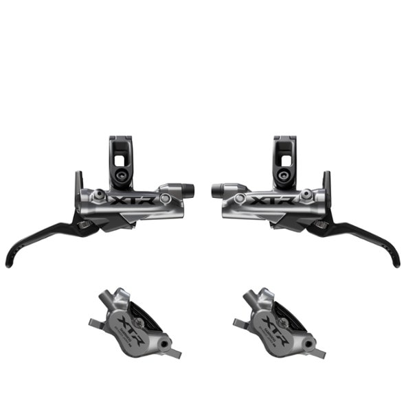 Shimano XTR M9220 brake upgrade kit installed on mountain bike front wheel